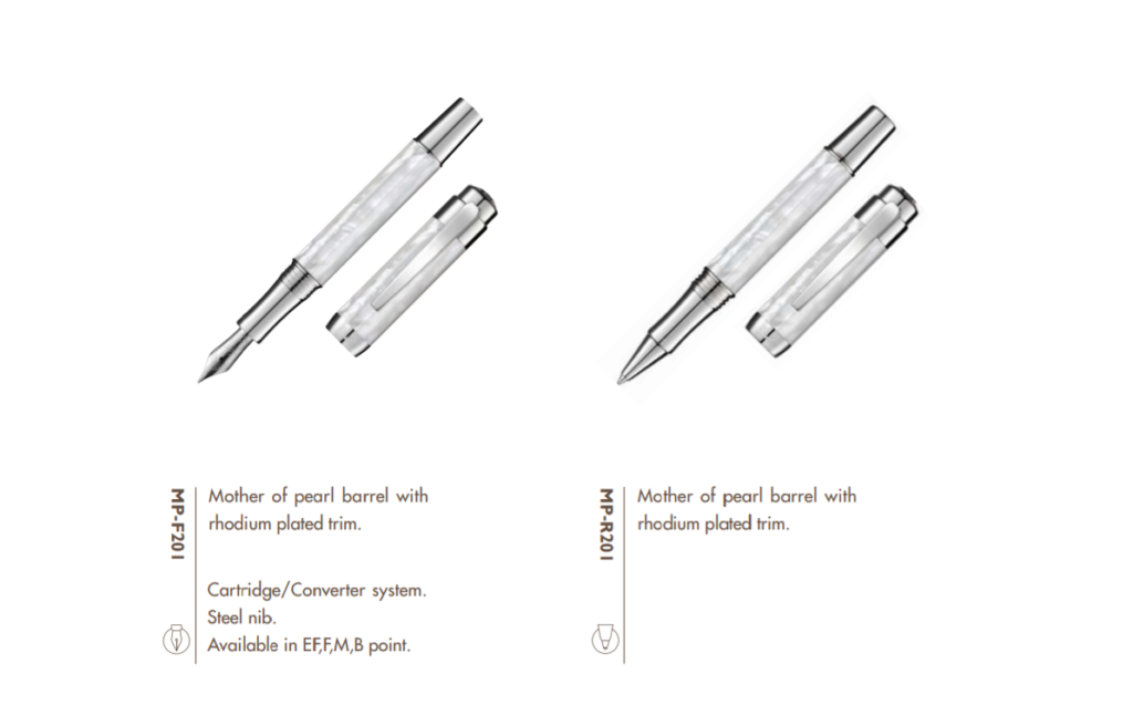 Mother of Pearl pens with rhodium plated trim