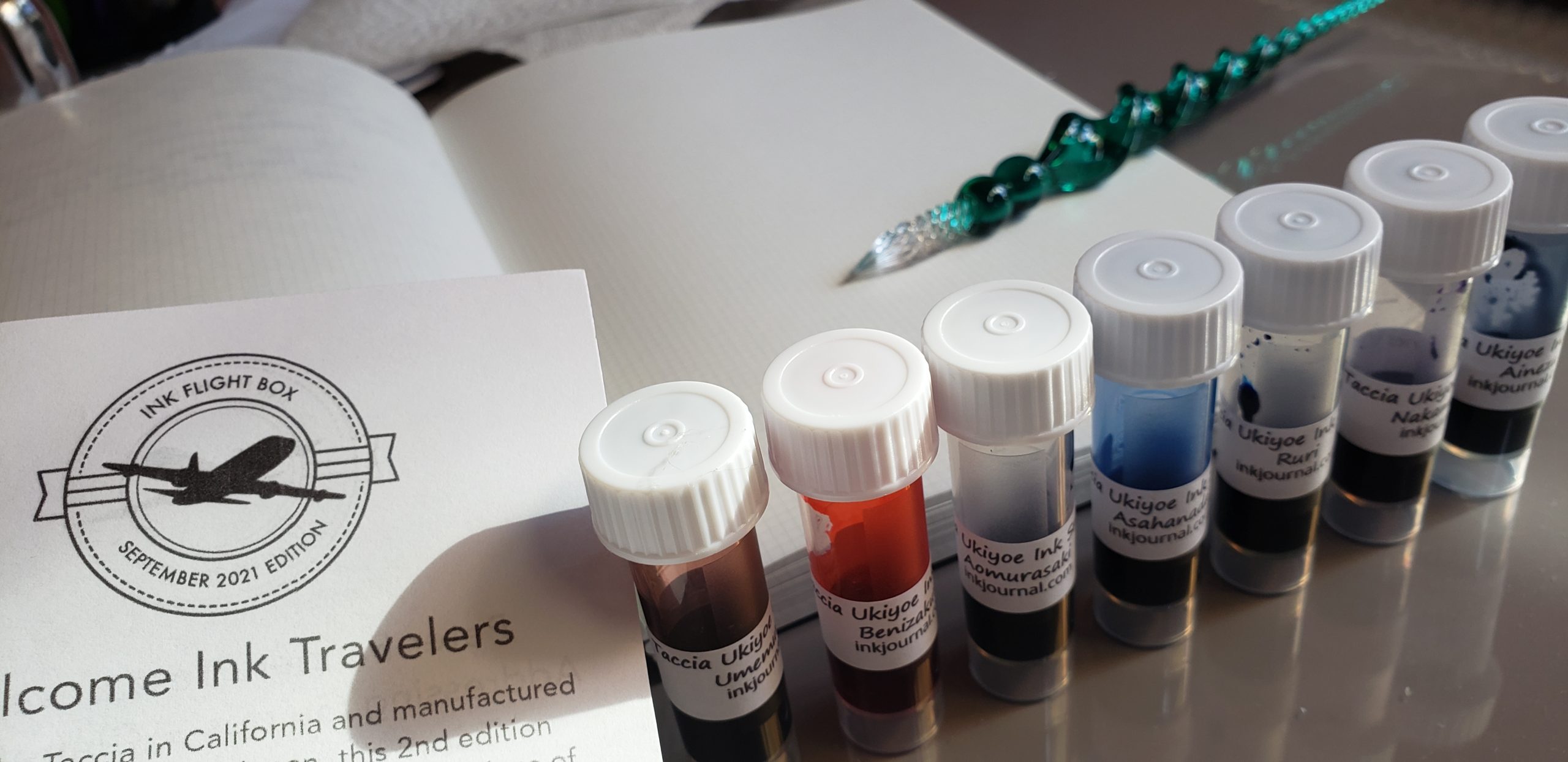 lineup of seven September Ink Flight samples